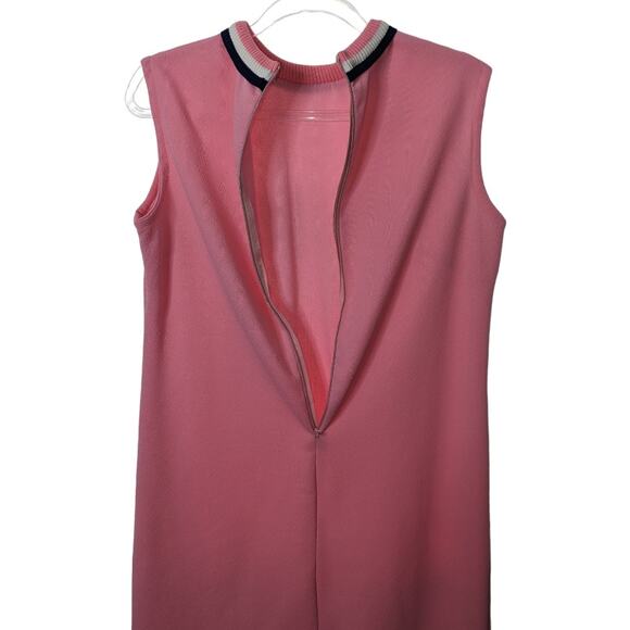 Vintage 60's Sleeveless Shift Dress Pink Striped Trim Neckline Polyester - Picture 4 of 7